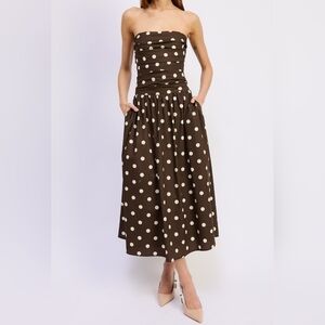 En Saison Brown Polka Dot Midi Dress